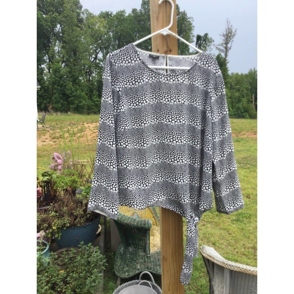 Talbots womens 3/4 sleeve side tie top plus size 1X black white animal printâ